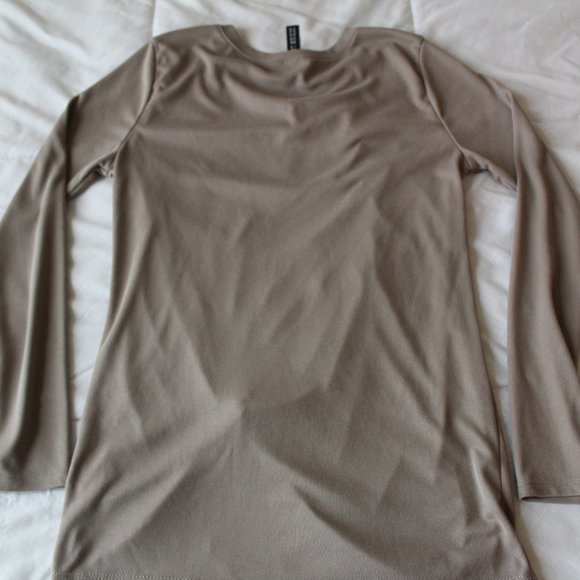 BEAUTIFUL DESIGN LAB TOP SHIRT BLOUSE W DRAPING DETAILS IN FRONT XS DARK KHAKI - Picture 5 of 6